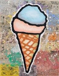 Donald Baechler - "Double Cone" (2016) Gesso, Flashe and paper collage on paper 69 x 54 cm 